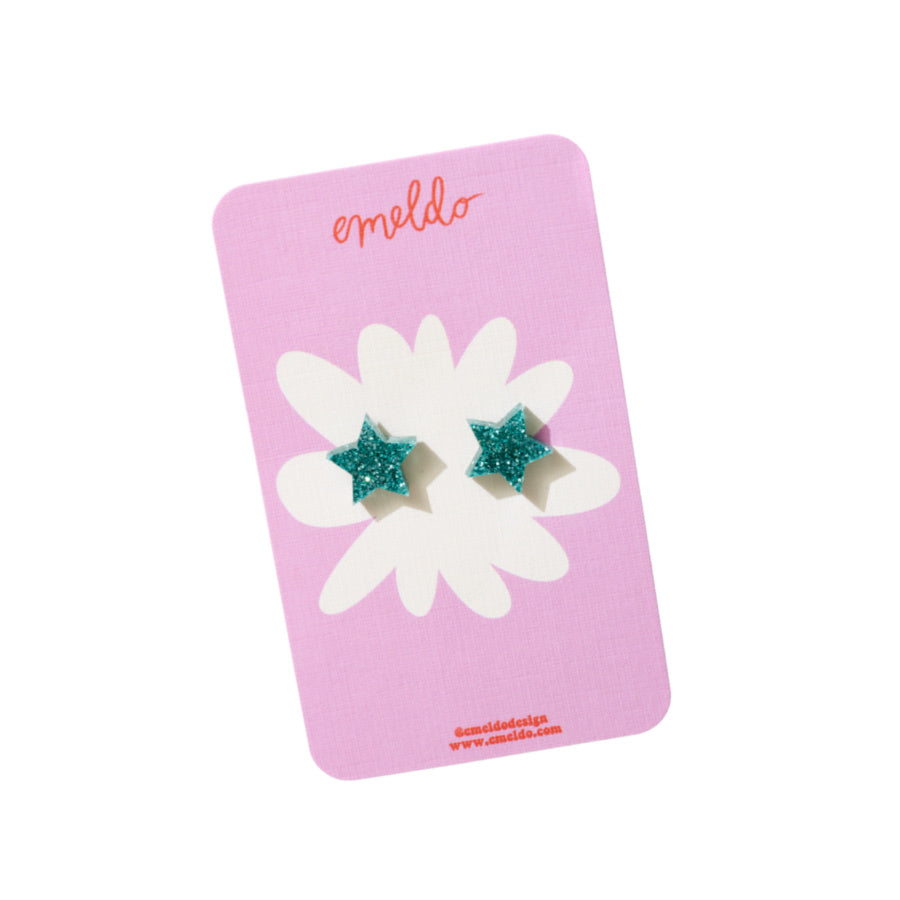 TEAL GLITTER STAR STUDS