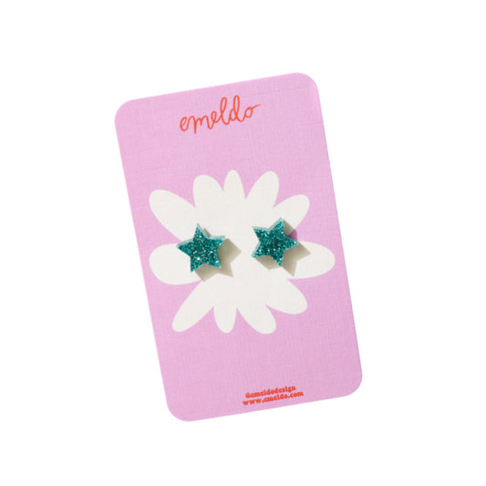 TEAL GLITTER STAR STUDS