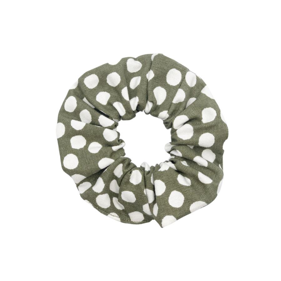 Olive Spots Linen Scrunchie