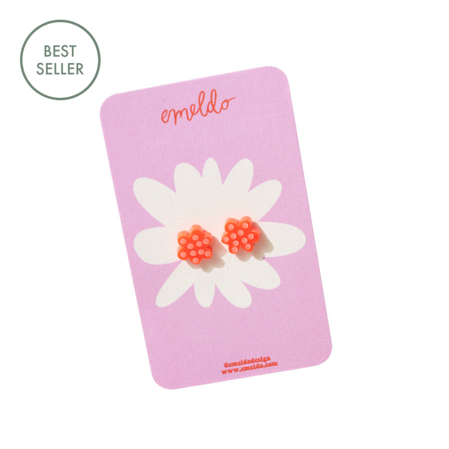 Emeldo Neon Red Flower Studs